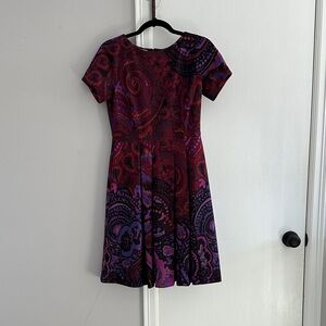 Donna Morgan Red and Purple Paisley Knee-length Dress